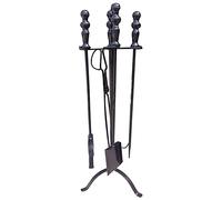 MYUYEE Ensemble d'outils de cheminée 5 pièces pour intérieur et extérieur, kit de compagnon de foyer : tisonnier, pince, pelle à poussière, brosse - Noir mat