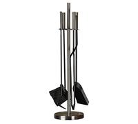 MYUYEE Ensemble d'outils de cheminée d'extérieur en acier inoxydable 5 pièces modernes pour foyer, brosse, tisonnier et pince, hauteur 66 cm