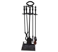 MYUYEE Ensemble d'outils de cheminée en fer forgé 5 pièces pour foyer, tisonnier, poêle à bois, pince à bûches, support de cheminée avec base sur piédestal, 81,3 cm de hauteur