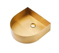 MYUYEE Lavabo de salle de bain en acier inoxydable doré, semi-circulaire au-dessus du comptoir, lavabo en métal, avec bonde de type poussoir
