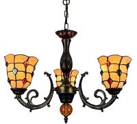 MYUYEE Lustre Européen De Luxe en Verre, Suspension Tiffany De 15 Cm, Lustre en Vitrail avec Abat-Jour en Perles Colorées, Lustre À 3 Bras avec Plafonnier Inversé.