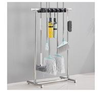 MYUYEE Porte-Balais Et Porte-Parapluies Mobile en Acier Inoxydable - Chariot De Rangement À 5 Emplacements pour Balais, Serpillères Et AC(5 Emplacements)