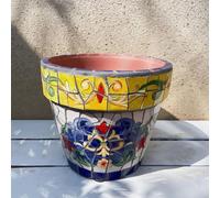 MYUYEE Pot de Fleurs Mandala avec Trou de Drainage 184 cm Fait à la Main mosaïque céramique bohème pour Petites Plantes (Blanc),Blanc