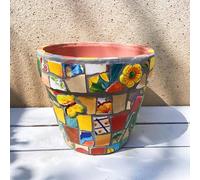 MYUYEE Pot de Fleurs Mandala avec Trou de Drainage 185 cm Fait à la Main mosaïque céramique bohème pour Petites Plantes (Jaune),Jaune