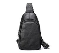 MYUYEE Sac de Poitrine pour Homme Sac à bandoulière en Cuir véritable Sac de Sport Fonctionnel pour Homme,P708-noir