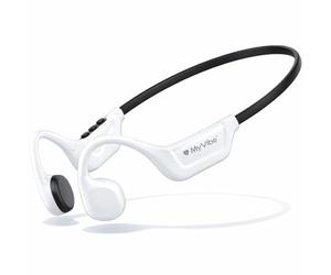 MYVIBE is Powerful Casque à Conduction Osseuse Sport Bluetooth - Écouteurs Oreilles Libres IPX5 Étanche, 9H Autonomie, Ultra Léger 28g - Idéal Running, Randonnée, Fitness & Urbain (Blanc)