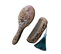 MYVVKIA Ensemble de 2 brosses à Cheveux et Peignes, Peigne de Massage en Bois pour Sculpture de Fleur de Pivoine Classique rétro, Brosse à Cheveux Antistatique, Brosse à Cheveux