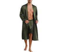 MYVVKIA Peignoirs à Manches Longues en Satin de Soie pour Hommes avec Short Ensemble de 2 Peignoirs Kimono Luxueux et légers