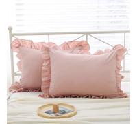 Mywinlle Lot de 2 housses de coussin à volants de style rustique en coton délavé de style shabby chic, 50,8 x 66 cm, rose poudré