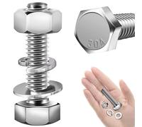 Mywish (20 ensembles) Assortiment de vis à tête hexagonale 6,35 mm - Écrous et boulons avec rondelles plates et de verrouillage - Acier inoxydable 304 18-8 - Entièrement fileté - Assortiment de