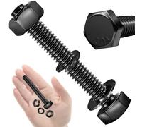 Mywish (5 ensembles) Boulons et écrous à tête hexagonale 3/8-16 x 6-1/2" avec rondelles plates et de verrouillage, acier inoxydable 304 18-8, entièrement fileté, kit de boulons en oxyde noir, boulon 3