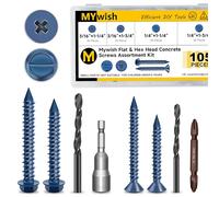 Mywish Assortiment de 105 vis à béton, pillipes plates et tête hexagonale pour brique, ciment avec foret, lot de vis à béton pour béton, maçonnerie, stuc, brique