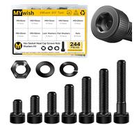 Mywish Assortiment de 244 vis métriques M5, capuchons à tête hexagonale en alliage d'acier allié de qualité 12,9, assortiment de boulons métriques M5, rondelles/écrous de verrouillage plats et à