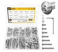 MYWISH Assortiment de 244 vis métriques M5 en acier inoxydable 304 avec tête de bouton, vis métriques, blocage à ressort et rondelles plates/écrous/clés hexagonales M5 x 8/10/12/16/20/25