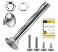 Mywish Assortiment de 60 boulons de carrosserie 1/4-20, tête ronde, écrous hexagonaux et rondelles plates, 5 tailles en acier inoxydable 304 finition brillante boulons 1/4