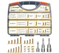 Mywish Assortiment de 791 boulons métriques de grade 8.8 - Boulons à tête hexagonale, écrous et rondelles M6, M8, M10 - Plaqué zinc jaune robuste