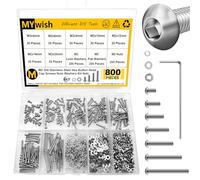 Mywish Assortiment de 800 vis métriques M2, kit de boulons et écrous en acier inoxydable 304, tête de bouton hexagonale, écrous et boulons plats et rondelles de verrouillage à ressort, écrous et clés