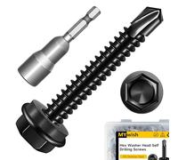 Mywish Lot de 150 vis autoperceuses à tête hexagonale en acier inoxydable 410 #12 x 3,8 cm pour métal, vis autotaraudeuses à tôle Tek à taraudage rapide