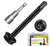 Mywish Lot de 150 vis autoperceuses à tête hexagonale en acier inoxydable 410 #8 x 3,8 cm pour métal, vis autotaraudeuses à tôle Tek à taraudage rapide