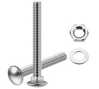 Mywish Lot de 16 boulons de carrosserie à tête ronde, à col carré, écrous hexagonaux et rondelles plates, entièrement filetés en acier inoxydable 304, finition brillante