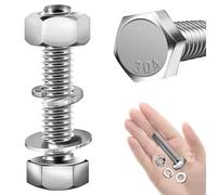 Mywish Lot de 20 écrous et boulons à tête hexagonale 6,35 mm avec rondelles plates et de verrouillage, en acier inoxydable 304 18-8, entièrement fileté, assortiment de boulons métriques 1/4