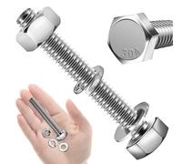 Mywish Lot de 20 vis à tête hexagonale 1/4-20 x 2 avec rondelles plates et de verrouillage, en acier inoxydable 304 18-8, entièrement fileté, assortiment de boulons métriques 1/4