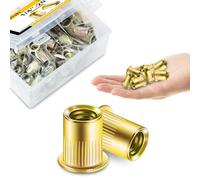 Mywish Lot de 200 écrous à rivets #10-24 en acier au carbone à tête plate et moletée RIV, écrous de quincaillerie filetés pour bois et métal, rivets à rivets