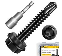 Mywish Lot de 200 vis autoperceuses à tête hexagonale en acier inoxydable 410 #12 x 3,8 cm pour métal, vis autotaraudeuses à tôle Tek à taraudage rapide