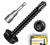 Mywish Lot de 200 vis autoperceuses à tête hexagonale en acier inoxydable 410 #8 x 3,8 cm pour métal, vis autotaraudeuses à tôle Tek à taraudage rapide