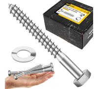 Mywish Lot de 25 boulons tire-fond de 1,27 cm x 10,2 cm, en acier inoxydable 304 de 1,27 cm pour bois, tête hexagonale robuste avec rondelles plates, finition brillante