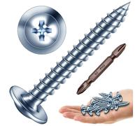 Mywish Lot de 250 vis à bois à tête bombée Phillips #8 × 3,8 cm, autotaraudeuse rapide en métal, petites vis à bois, fer galvanisé, acier plaqué oxyde de zinc, argent