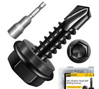 Mywish Lot de 300 vis auto-perceuses à tête hexagonale en acier inoxydable 410 - #10 x 1,9 cm - Vis autotaraudeuses à tôle Tek à taraudage rapide