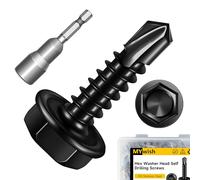 Mywish Lot de 300 vis autoperceuses à tête hexagonale en acier inoxydable 410 #8 x 1,6 cm pour métal, vis autotaraudeuses à tôle Tek à taraudage rapide