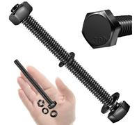 Mywish Lot de 5 boulons et écrous à tête hexagonale 3/8-16 x 4 avec rondelles plates et de verrouillage, acier inoxydable 304 18-8, entièrement fileté, kit de boulons en oxyde noir, boulon 3/8