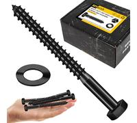 Mywish Lot de 50 boulons tire-fond de 0,95 cm x 10,2 cm, en acier inoxydable 304 de 0,95 cm pour bois, tête hexagonale robuste avec rondelles plates, noir oxydé