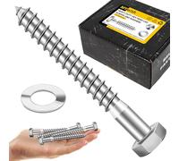 Mywish Lot de 50 boulons tire-fond de 0,95 x 7,6 cm, en acier inoxydable 304 de 0,95 cm pour bois, tête hexagonale robuste avec rondelles plates, finition brillante