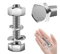 Mywish Lot de 6 ensembles de vis à tête hexagonale 3/8-16 x 1-1/2 avec rondelles plates et de verrouillage, en acier inoxydable 304 18-8, entièrement fileté, assortiment de boulons métriques 3/8