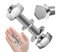 Mywish Lot de 6 ensembles de vis à tête hexagonale 3/8-16 x 1-3/4 avec rondelles plates et de verrouillage, en acier inoxydable 304 18-8, entièrement fileté, assortiment de boulons métriques 3/8