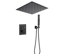 MYXJGNAIY Système de Douche encastré avec mitigeur thermostatique, pommeau de Douche et Flexible Noirs, kit de pommeau de Douche carré, Acier Inoxydable - A, 30 cm - Double Fonction