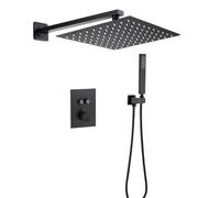 MYXJGNAIY Système de Douche encastré avec mitigeur thermostatique, pommeau de Douche et Flexible Noirs, kit de pommeau de Douche carré, Acier Inoxydable - B, 12 Pouces, Double Fonction