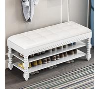 MYXJX Banc à Chaussures, avec Coffre de Rangement en Cuir, Meuble d'entrée, Meuble d'appoint for Hall d'entrée, Chambre à Coucher, Salon, Charge maximale 440 LB(White,80x30x48cm)