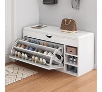 MYXJX Banc à Chaussures, avec siège rembourré et tiroirs rabattables, Rangement d'entrée for Salon, Couloir, Salle de Bain, Petite Taille(White,80x34x50cm)