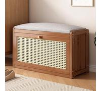 MYXJX Banc à Chaussures, Banc de Rangement en Bois avec étagère réglable et Coussin de siège en Lin for Couloir et Chambre(Brown,70 * 24 * 44cm)