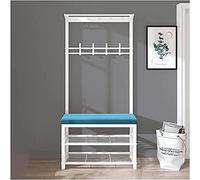 MYXJX Banc à Chaussures, Banc de Rangement Hall Tree avec étagère à Chaussures, Coussin en Velours et Crochets, Assemblage Facile(Blue,31inch)