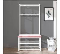 MYXJX Banc à Chaussures, Banc de Rangement Hall Tree avec étagère à Chaussures, Coussin en Velours et Crochets, Assemblage Facile(Pink,31inch)