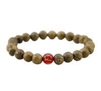 MYXJX Bracelet en Perles, 1 Pc Bracelet en Bois Naturel Ailes de Bois Bracelets de Perles sixième Mantra Perles Bracelets for Hommes-Rouge(Red)