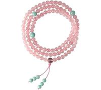 MYXJX Bracelet en Perles, Bracelet, 6MM Mala Bracelet Bouddhiste 108 Perles de Prière Cristal Rose/Cristal de Fraise Pierre Bijoux Amour Perlé Cadeau de Noël Thanksgiving