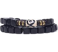 MYXJX Bracelet en Perles, Bracelet, 9 mm Bracelet Mala Perles de Prière Naturel Bois de Santal Forme Carrée Tibétain Bouddhiste Méditation Double Cercle Style Bijoux