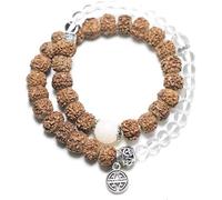 MYXJX Bracelet en Perles, Bracelet, Bracelet en Cristal Mala Perles de Prière Naturel Bodhi Tibétain Bouddhiste Méditation Double Cercle Style Bijoux for Anniversaire