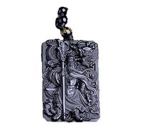 MYXJX Collier d'obsidienne, Collier bouddha en obsidienne noire, pendentif Guan Yun Dragon Jade, bijoux fins, cadeaux porte-bonheur for femmes avec boîte
